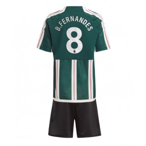 Manchester United Bruno Fernandes #8 Bortaställ Barn 2023-24 Kortärmad (+ Korta byxor)